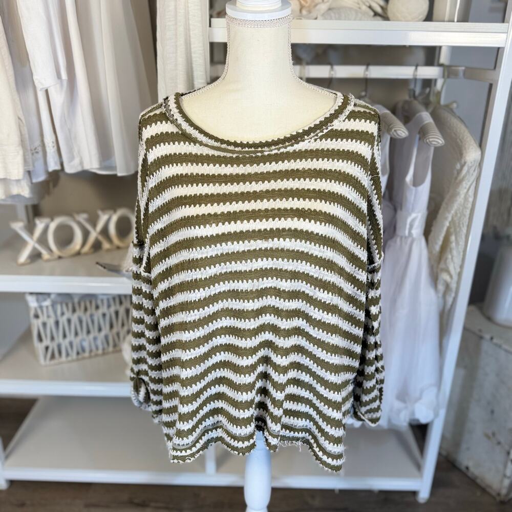 And the Why Women's Size S Green and White Striped Pullover Sweater #3439 - Picture 1 of 8